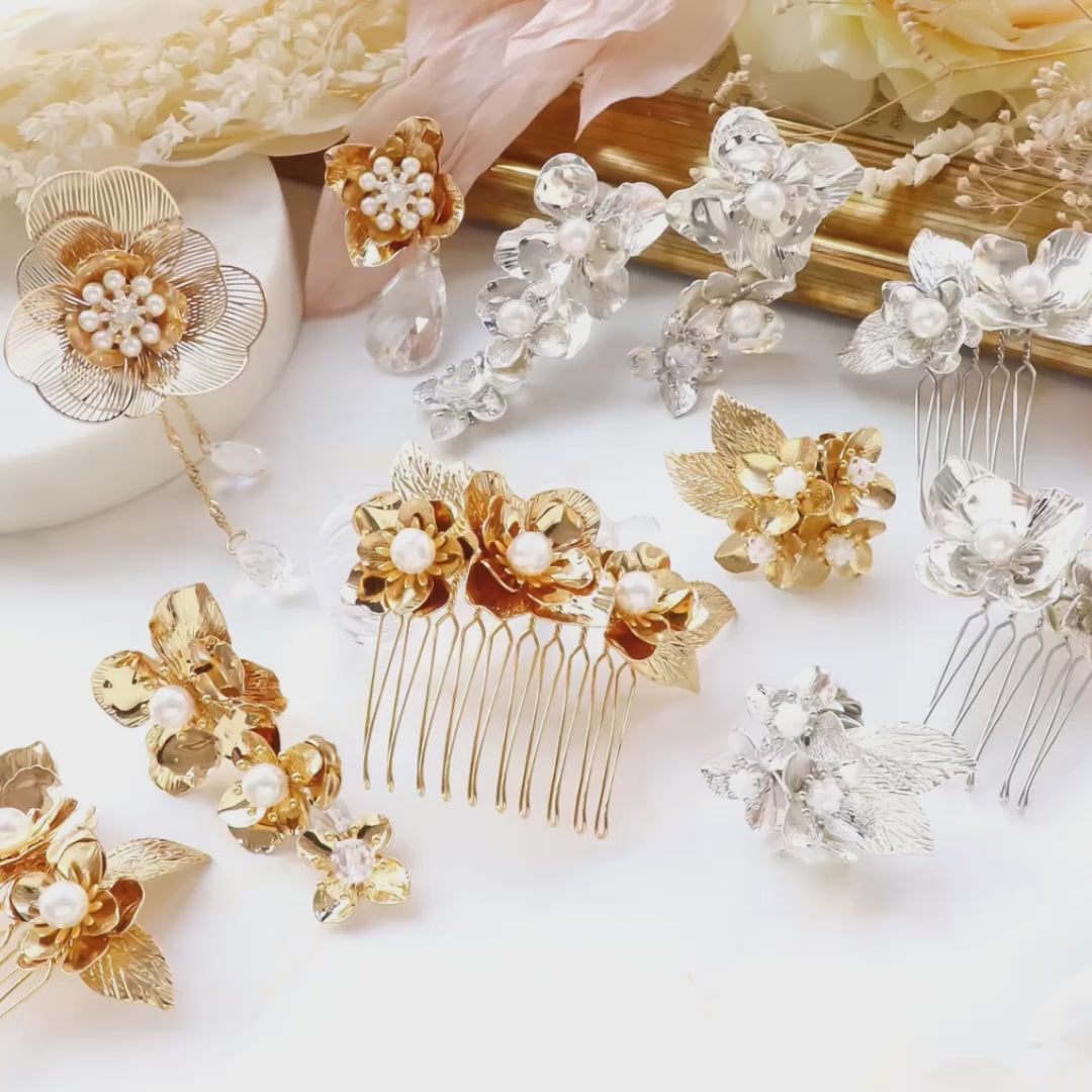 [KIWA BRIDAL] KBH-5 Flower Bouquet Hair Comb Gold