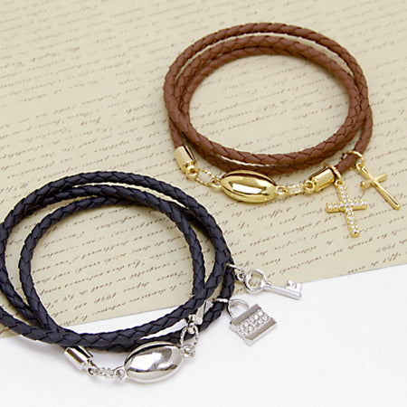 4-piece leather cord white