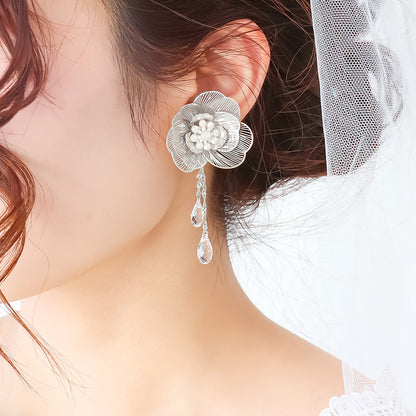 [KIWA BRIDAL] KBE-11 Sheer Flower Earrings Silver