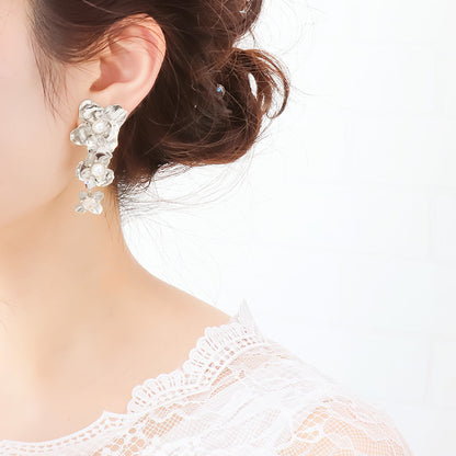 [KIWA BRIDAL] KBE-12 Flower Shower Earrings Silver