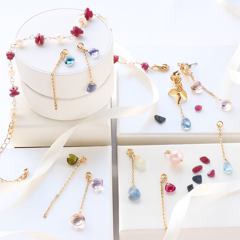 天然石 めがね留めカスタムパーツ　イエロー&amp;ブルーサファイア/235SDC4